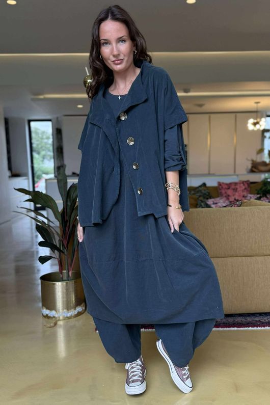 Made in Italy Cooper Needlecord Cocoon Dress Charcoal